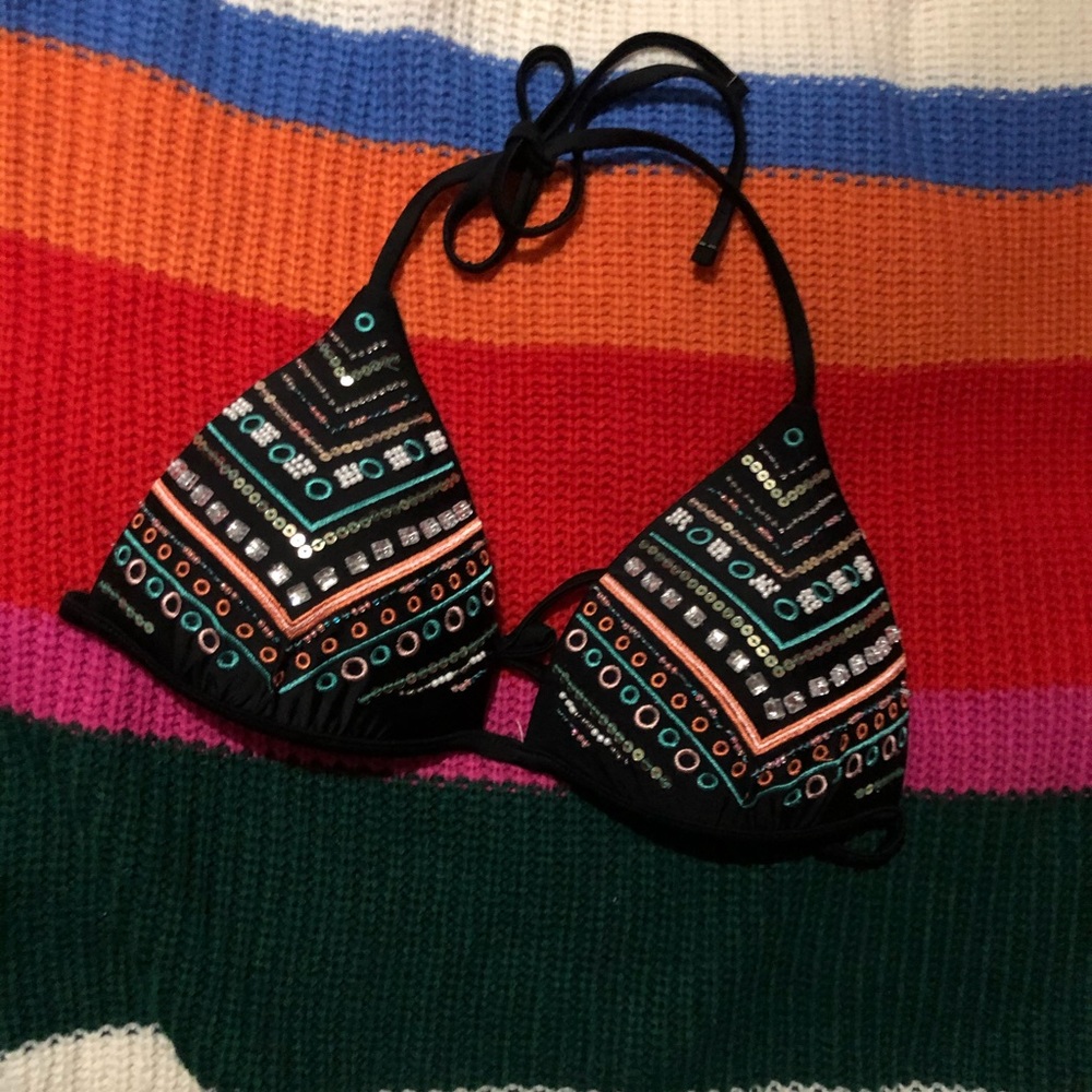 Candie’s Black Embroidered Boho Bikini Top